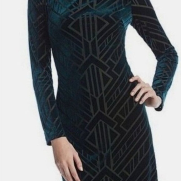 Vince Camuto Black and Blue Velvet Burnout Long Sleeve Dress Sz 0 - Picture 1 of 6